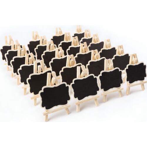 24 PCS Mini Wooden Blackboard Message Rectangular Slate Board Cards memo label Signs Price Digit Table