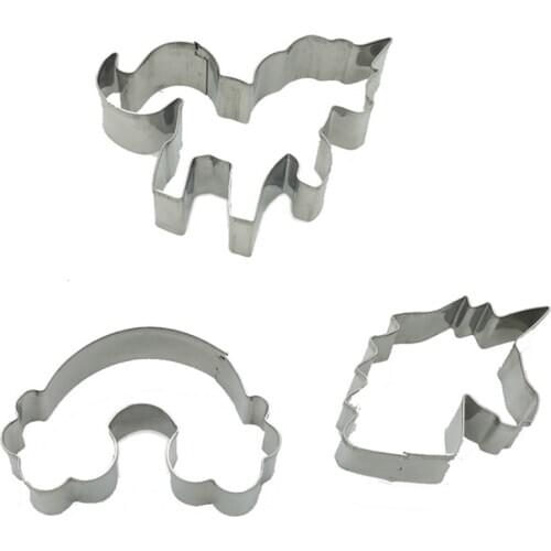 3pcs/set Stainless Steel Unicorn Cookie Cutter Candy Biscuit Mold Baking Tools Rainbow Metal Pastry Cake Fondant Cutters Mould