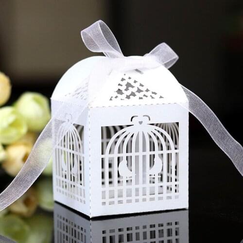 50pcs Laser Cut Love Bird Birdcage Carriage Candy Boxes Favor Gifts Boxes With Ribbon Baby Shower Wedding Party Favor Decoration