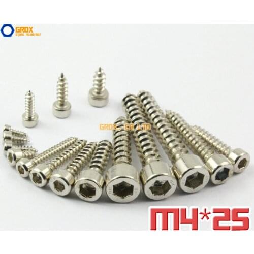 50 Pieces M4 x 25mm 8.8 Grade Alloy Steel Nickel Plated Hexagon Socket Cap Head Self Tapping Screw Model Screw