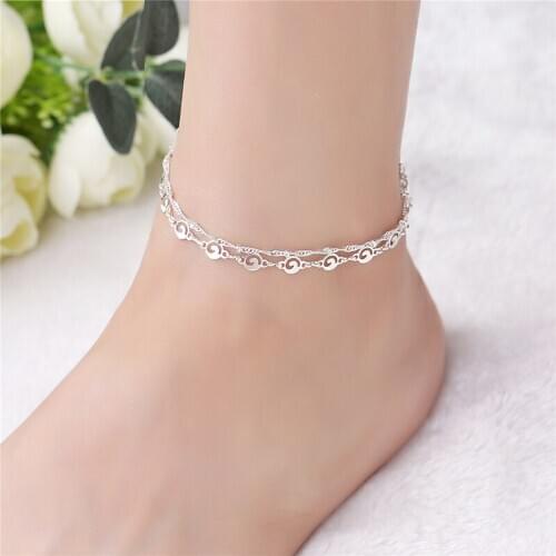 Vintage Multiple Layers Anklets for Women 925 Silver Charms Chain Beach Summer Foot Ankle Bracelet Fashion Jewelry CB102