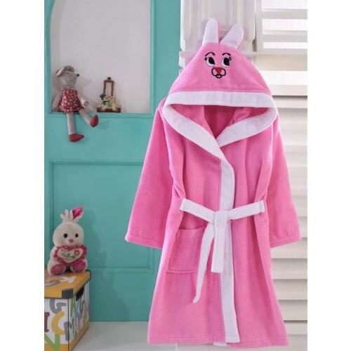 100% Cotton Hooded Embroidery Kids Bathrobe 1-12 Years