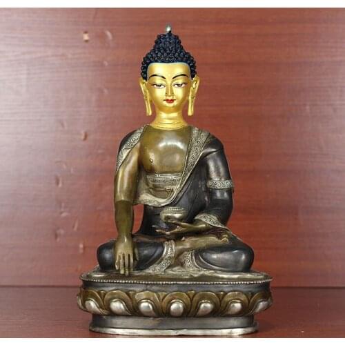 GOOD Buddha statue 32cm large # HOME family efficacious safe Talisman# Tibetan Nepal Buddhism silvering the Buddha brass statue