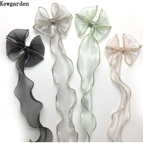 Kewgarden 6cm Gold Line Hemming Wave Organza Ribbon DIY Hairbow Accessories Handmade Tape Packing Tulle Riband 10 Yards