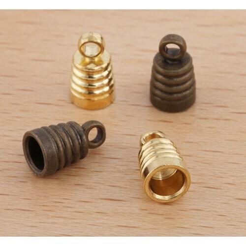 100pcs 5mm Cord End Findings Tassel Caps DIY Findings Tassels Leather Cord Crimps End Cap with a Loop Connectors Settings