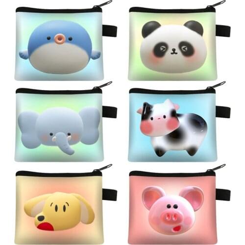 Cute Animals Head Print Coin Purse Women Mini Wallet Kawaii Bear Frog Ladies Lipstick Storage Bags Girls Keychain Money Bag