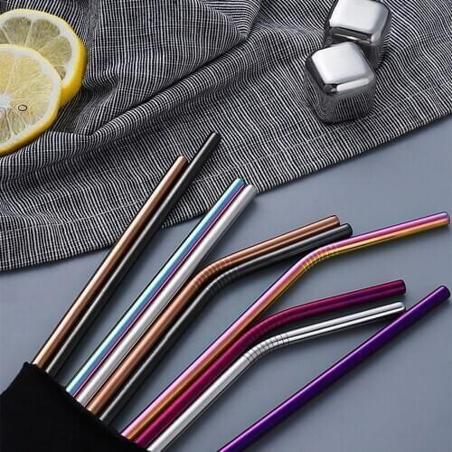 Kitchen bar 304 stainless steel straws, reusable straws, colored metal bell-tone elbows, convenient 6/8/10mm straws and cleaning