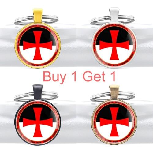 Buy 1 Get 1 Classic Cross Glass Cabochon Key Rings Retro Men Women Knight Templar Jewelry Gifts Key Chain