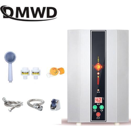 DMWD 5500W Instant Electric Mini Tankless Water Heater Instantaneous Watering Heating Faucet Shower Kitchen Bathroom LED Display