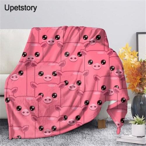 Upetstory Cute Cartoon Pig Printed Fleece Throw Blankets for Adults Kids Warm Soft Sofa/Couch Bed Thin Quilt Custom