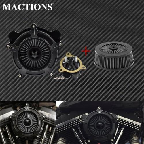 Motorcycle Black Turbine Spike Air Filter Air Cleaner Intake & Element Replacement For Harley Touring 2008-16 Softail 16-17 Dyna