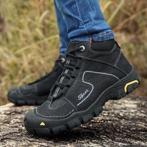 Plus Size 38-46 New Outdoor Mens Shoes Genuine Leather Handmade Hiking Boots Men Non-slip Warm Winter Boots for Man Snow Shoes