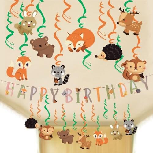 Jungle Animal Party Decoration Set Hanging Swirl Happy Birthday Banner For Kids Zoo Themed Birthday Party Baby Shower Decoration