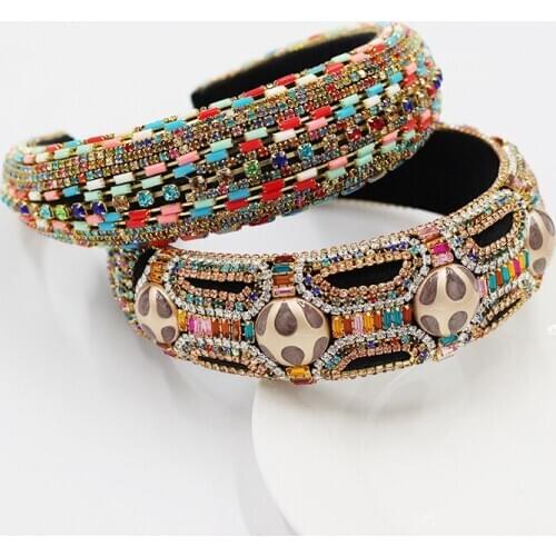 New hair accessories exaggerated baroque sponge headband full of diamond geometric shape personality color party travel hot-sale