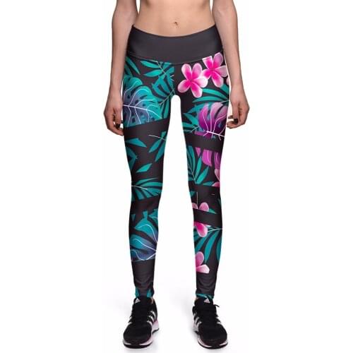 New Fashion Leggings fitness high waist elastic leggings women leggings flowers printed green leaf long pants