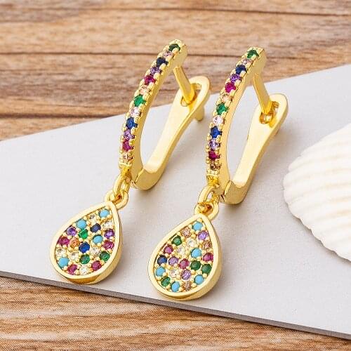 Charm Rainbow Color Water Drop Copper Cubic zirconia Stone Dangle Earrings For Women/Girls Drop Earrings Fashion Jewelry Gifts