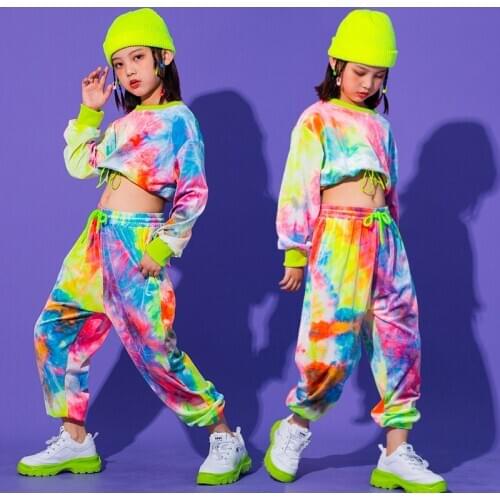 Hip Hop Clothing Multicolor Sweatshirt Casual Pants For Girls Jazz Ballroom Dancing Clothes Stage Outfits Colorful Rave Clothes