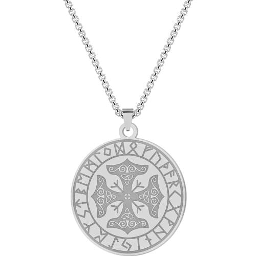 Kinitial Stainless Steel Viking Rune Necklace Geometric Round Pendant Necklaces For Women Wedding Charm Gifts collare Jewelry