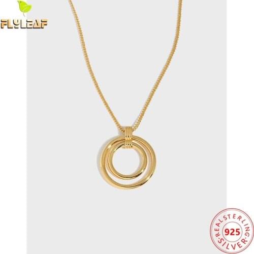 925 Sterling Silver Double Circle Pendant Necklace For Women 18k Gold Female Fine Jewelry