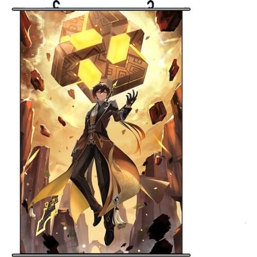 New Design Game Genshin Impact Zhongli Scroll HD Print Scroll DIY Custom Made Poster Home Decor Dorpshipping 60/75cm