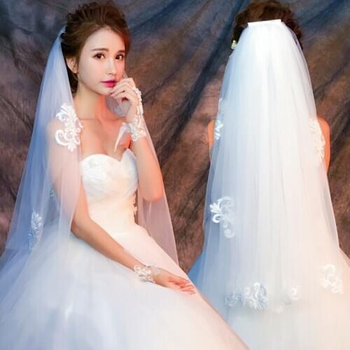 White Ivory 2 Layer Wedding Veils Appliques Wedding Accessory Short Bridal Veil With Comb 80cm Length