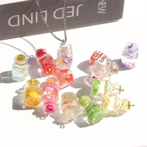 10pcs/lot Transparent Glass Bottle Pendant Pendant Charms Resin Fruit Charms Handmade Pendant For Diy Bracelet Jewelry Making