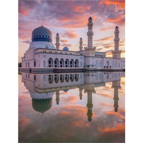 5D Full Square Diamond Painting Sabah Mosque, Malaysia City Landscape Embroidery Cross Stitch Mosaic Modern Home Decoration
