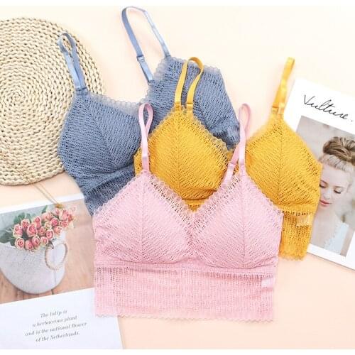 Gathered Bra Top Push Up Underwear Summer Crop Top Girl Bralette Bra Sexy Lace Yoga Suit Padded Brassiere Sport Seamless Vest