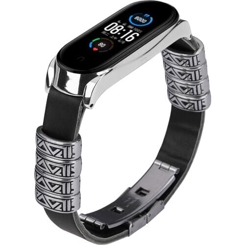 For Mi Band 5 watch wristband Retro Strap For Xiaomi Mi Band 5 Wrist Strap Leather Strap Replacement Leather Beading Bracelet