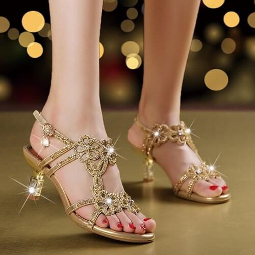 Rhinestone sandals womens stiletto high-heeled open-toe womens shoes with diamonds and crystals