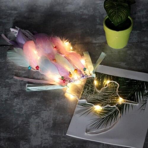 DIY 20 LED Lamp Feather Crafts Wind Chimes Hand-woven Night Light Unicorn Dream Catcher Led Hanging Lamp For A Christmas Gift