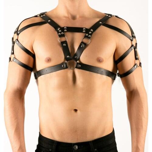 Men Leather Fetish Gay Chest Harness Sissy Adjustable BDSM Body Bondage Cage Harness Suspenders Sword Belts Punk Rave Clothes