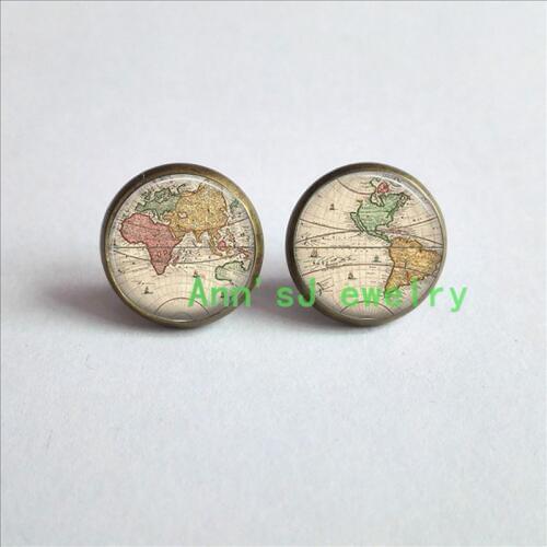 HZ4-00463 pierced earrings World Map earrings studs gift for her globe eardrops mother earth studs tiny posts world studs