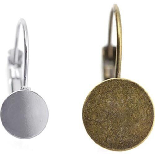 50pcs 10mm 12mm 14mm 16mm Pad Antique Bronze Silver Plated French Lever Back Blank Base Earring for DIY Jewelry Making