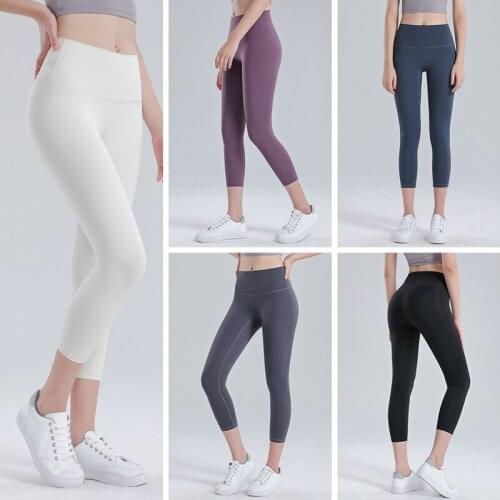 Nude Feel No T Seam Yoga Pant Women Gym Clothing High Waist Butt Lifting Seven-points Pant Running Sport Workout Fitness Legging