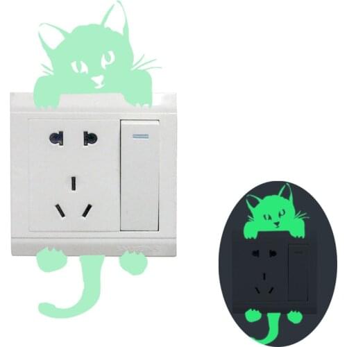 Glow in the Dark Cute Cat Sticker Kids Room Luminous Stickers Cartoon Wall Switch Sticker Home Bathroom Toilet Decoration