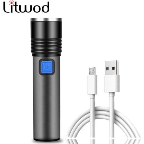 T6 Built-in 1200mAh Lithium Battery USB Rechargeable LED Flashlight LED Waterproof Camping Light Zoomable Torch