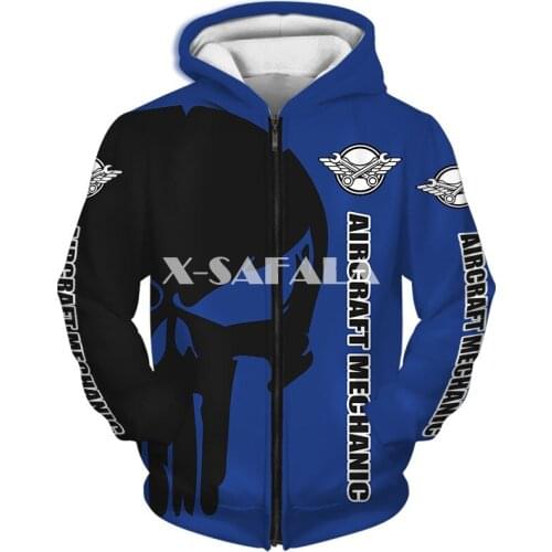 Aircraft Mechanic Punisher Skull 3D Full Print Size XS-7XL Hoodie Man Women Harajuku Outwear Zipper Pullover Sweatshirt Unisex-2