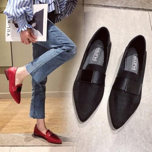 2021 New Red Black Flock Flats Shoes Women 2020 Pointed Toe Shallow Single Shoes Fashion Women Loafers Slip on Shoes for Women
