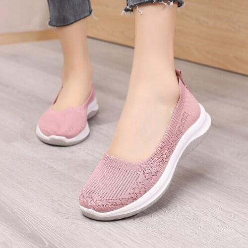 Womens Stretch Knit Single Shoes 2021 Spring Fashion Breathable Soft Bottom Wild Flying Woven Womens Shoes Flat Casual Shoes
