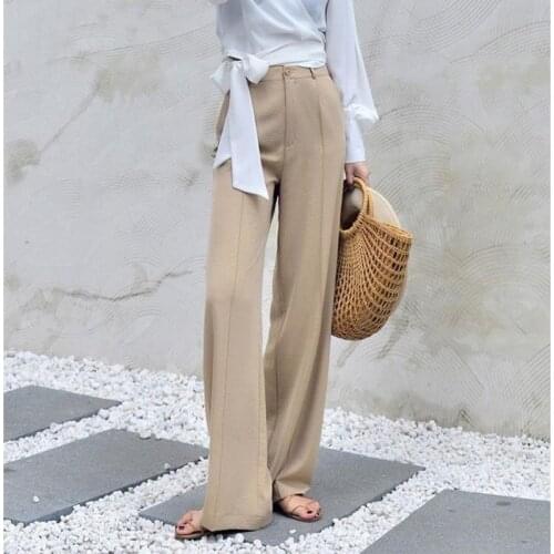 Wenfly Women Suits Straight Wide Leg Pants Elastic High Waist Casual Loose Streetwear Elegant Office Ladies Trousers