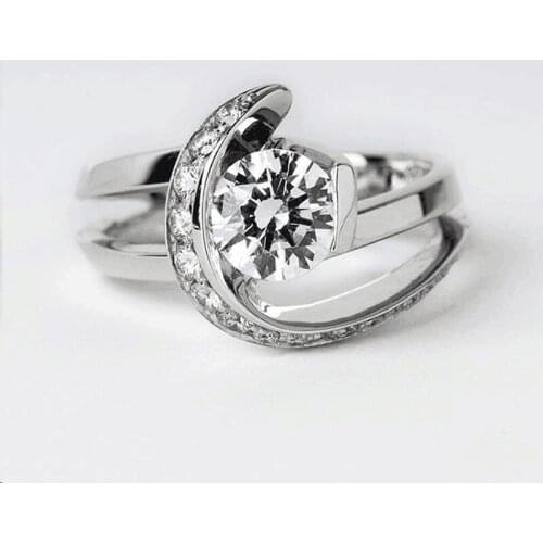 Real 100% S925 Sterling Silver color Ring for Women Natural White 1.5 Carats Diamond Bizuteria Gemstone Silver 925 Jewelry Rings