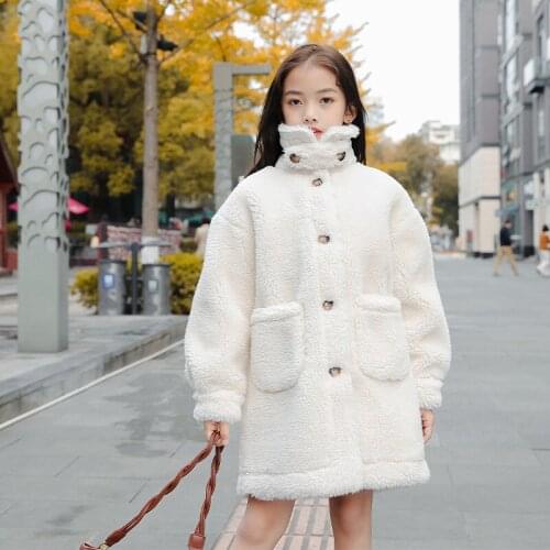 Girls Granular Wool Lamb Wool Coat Winter 2021 New Childrens Clothing Fur Shearing Warm Jacket Kids High collar Overcoat