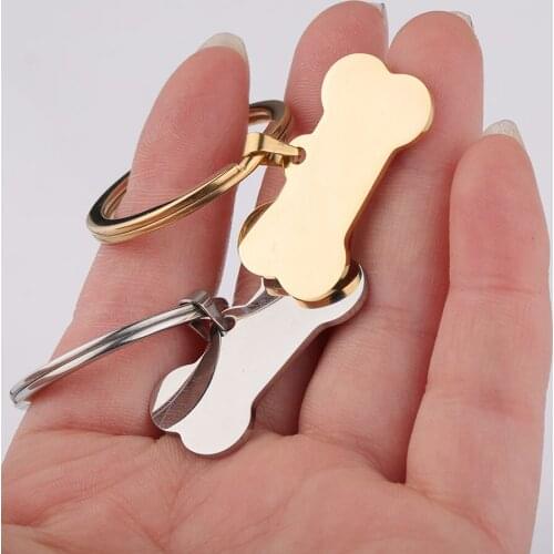 Fnixtar Dog ID Tags Keychain Stainless Steel Animal Pet Dog Blank Bone Key Holder 10piece/lot