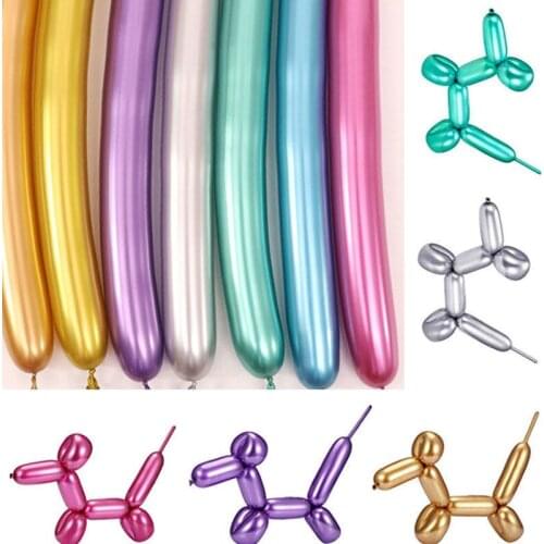 10Pcs Colorful Metalic long Strip Balloon Shiny Tying Twist latex Weaving Balloon DIY Birthday Wedding Party Decorations