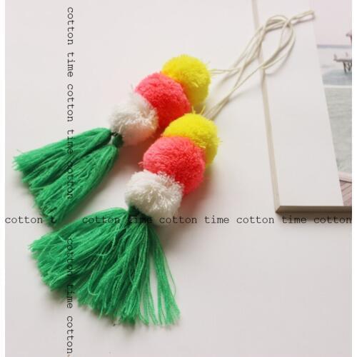 2pcs handmade Bag Accessory Tassel with pompom decorative tassel40cm length tassel for bag accessory free shipping