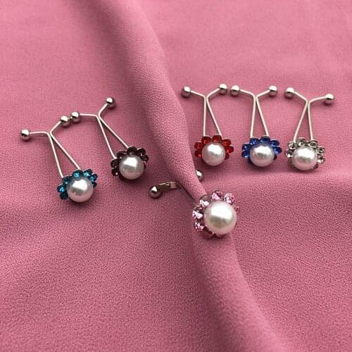 2021 Fashion Crystal Women Safety Hijab Brooch Pearls Safty Muslim Scarf Clips Wholesale 12pcs Pins and Brooches Mixed Color