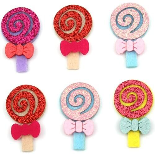 25Pcs 2.1*3.6cm Glitters Lollipop shiny Padded Appliques For childrens crafts Hairpin headwear stick-on Ornament decoration