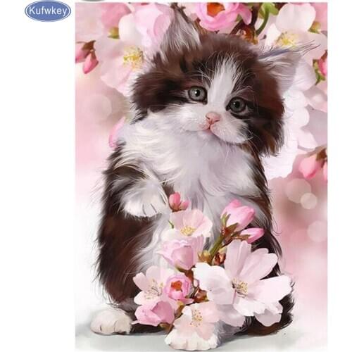 5D Diy Diamond Painting Cross Stitch cute cat full Diamond Embroidery cat flower Rhinestones Diamond Mosaic Stickers Home decor