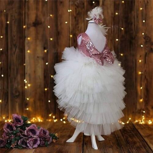 Puffy Baby Girl Birthday Dresses Sequin Bow Girls Wedding Party Dress High-Low Kid Clothes Photography